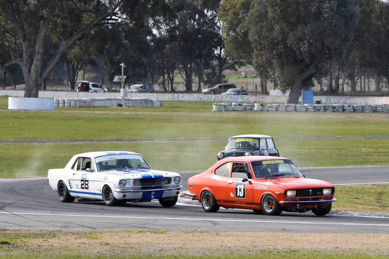 Peter McNiven pounces at the same corner next lap...