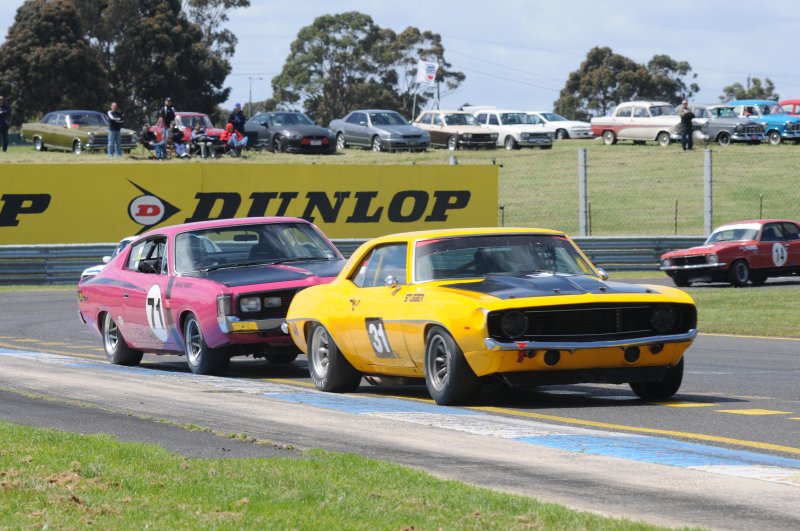Michael Hibbert chases Ray Stubber in brother Paul's Camaro