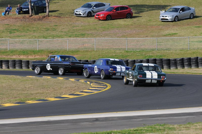Brent Trengrove and Greg Toepfer's Mustangs hard on the heels of Allen Boughen's Mercury Comet