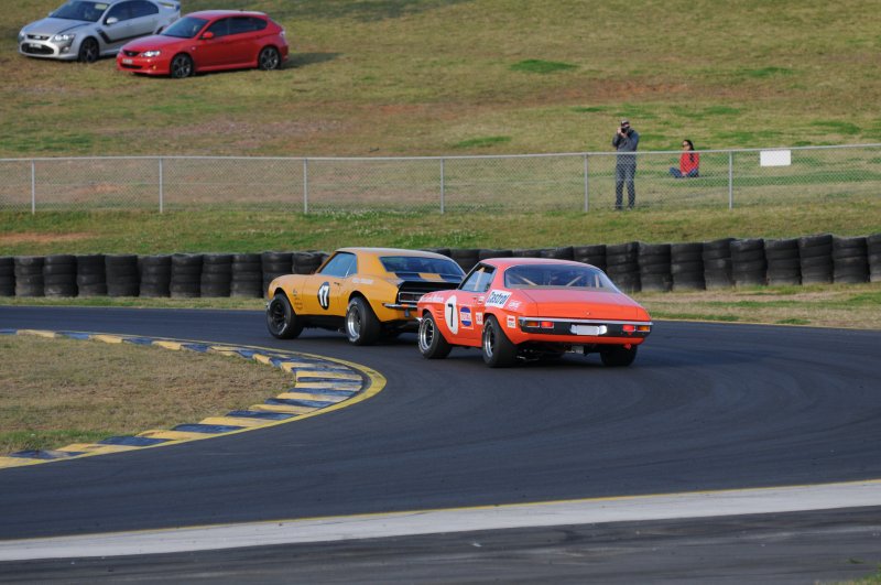 John Bowe in the Jane Monaro sniffs Glenn Seton in the Thompson Camaro