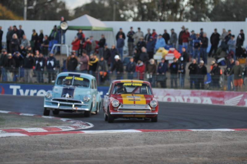 Oops! Eric Spokes' Fj Holden gets loose chasing Johnny Luxmoore's Cortina