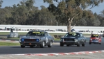 Darryl Hansen's Mustang chases Les Walmsley's Charger