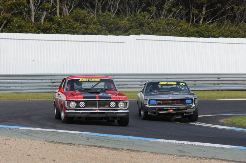 Les Walmsley\'s Charger slips under Brett Hotchkin\'s Falcon