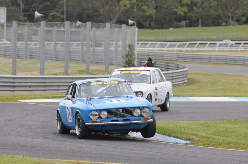 These two had it to themselves. Rob Burns\' Alfa stayed ahead of David Brown\'s Datsun