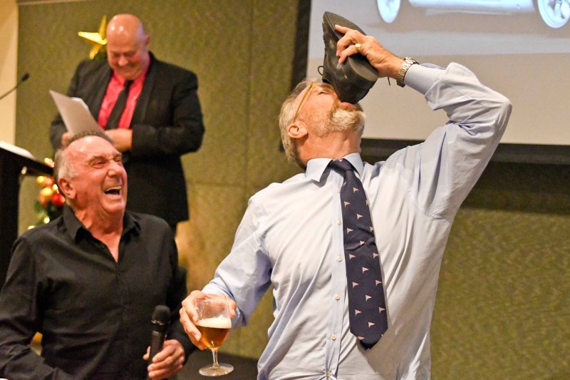Andrew Cannon AM celebrates his class win in style