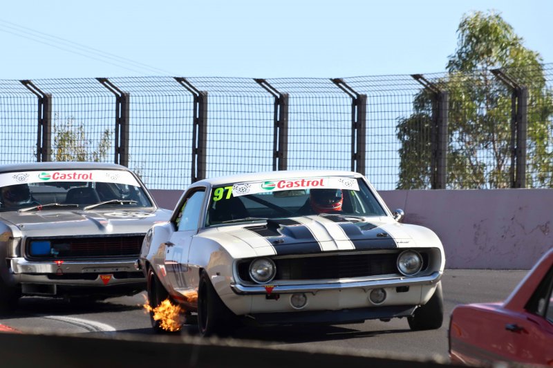The Collins Camaro barks flame as the Cahrger charges