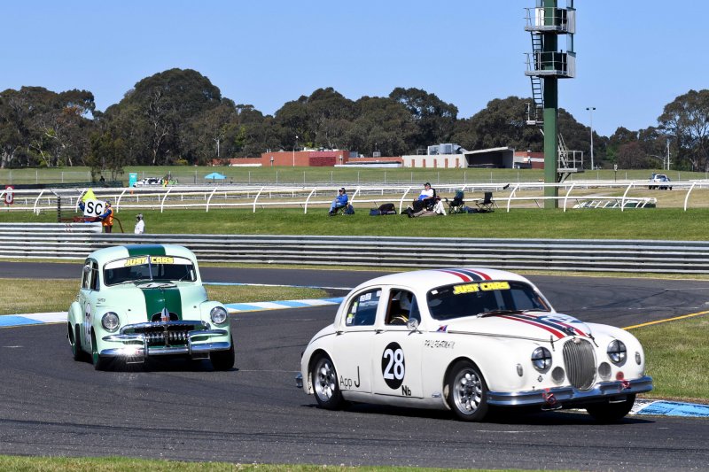 Phil Pearmain's Mk I Jag leads Phil Barrow's FJ.