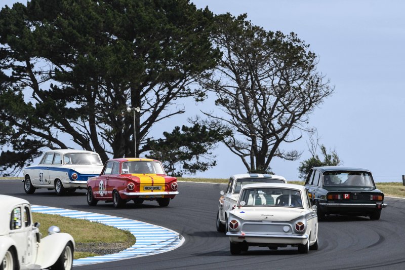 Busy-at-the-back-end.-Four-Cortinas-Steve-Watt-in-his-dads-Triumph-and-Mick-Stupka-in-the-faithful-Citroen.