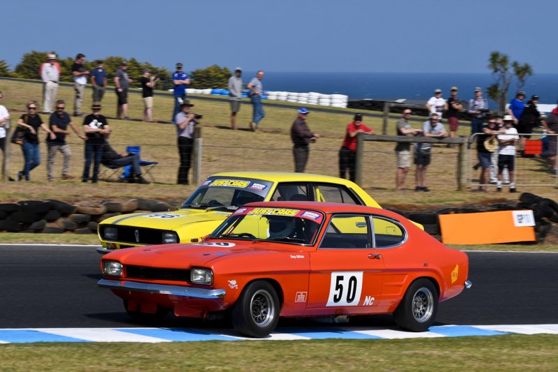 WAs-Tony-Gilfuis-Capri-slips-under-NSWs-Bill-Attard-Mazda-four-wins-to-grab-R5-victory-and-Driver-of-the-Meeting-