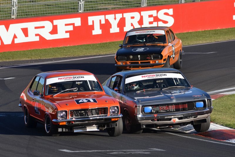 Elliot-Barbour-challenges-Les-Walmsley_s-Charger-with-Jason-Humble_s-Mazda-ready-to-pounce.-Terry-Hines-photo