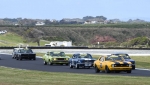 Trevor-Talbot_s-Camaro-leads-Gordon_s-Torana-Jones_-Mustang-Miles_-Charger-Meuleman_s-Mustang-and-Hill_s-Mini.-Phil-Wisewoule-photo.