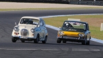 Battle-of-Britain-Rhea-Sutter-Austin-A30-vs-Ian-Cuss-Triumph-2000-at-the-Island.-Phil-Wisewould-photo.