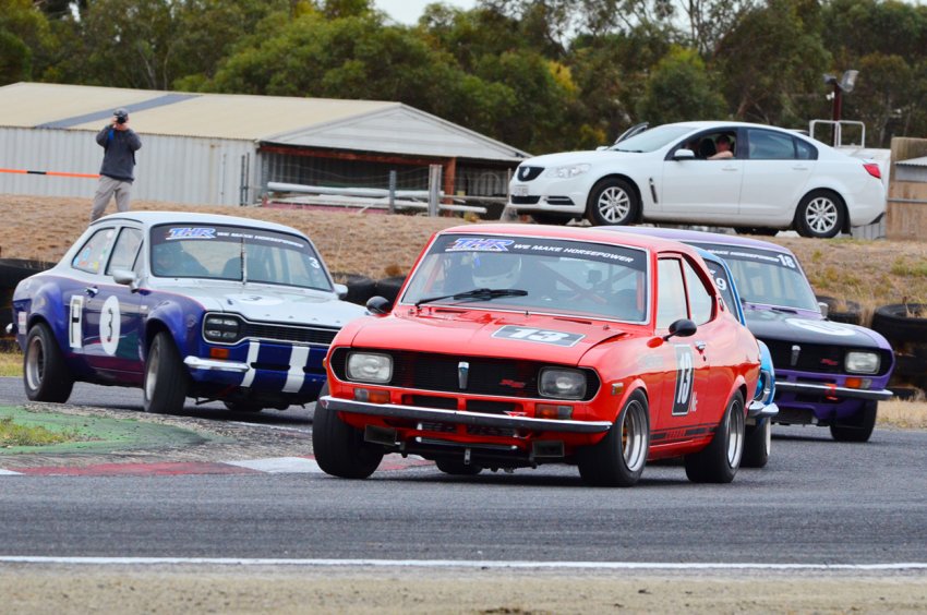 Tight-Vic-trio-Peter-McNiven-Mazda-Andrew-Williams-Torana-and-Darren-Hossack-Mazda-head-SA_s-Josh-Axford-BDA-Escort