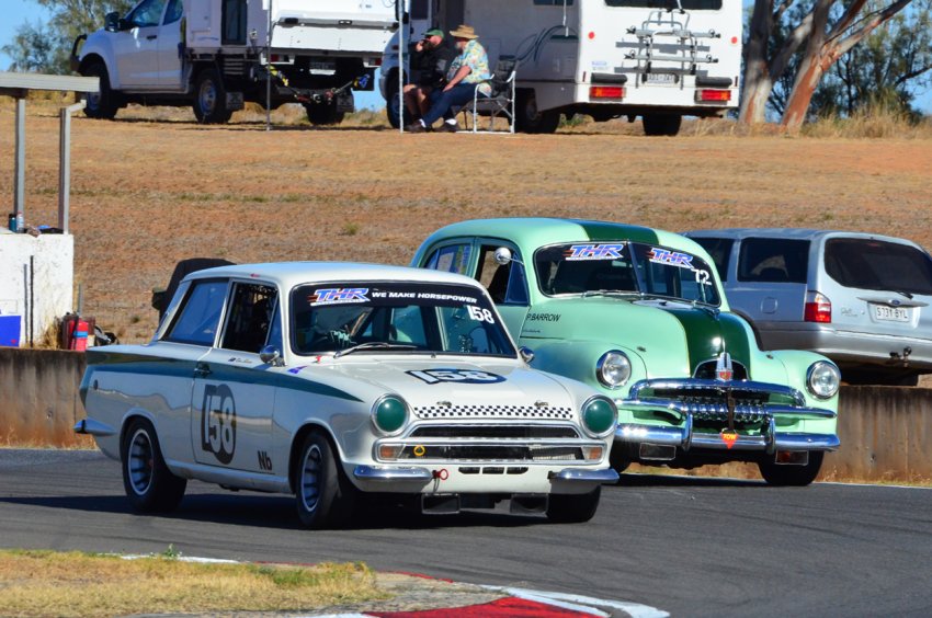 Victorians-Kim-Shearn-Lotus-and-Phil-Barrow-FJ-Holden-ducked-and-weaved-all-meeting