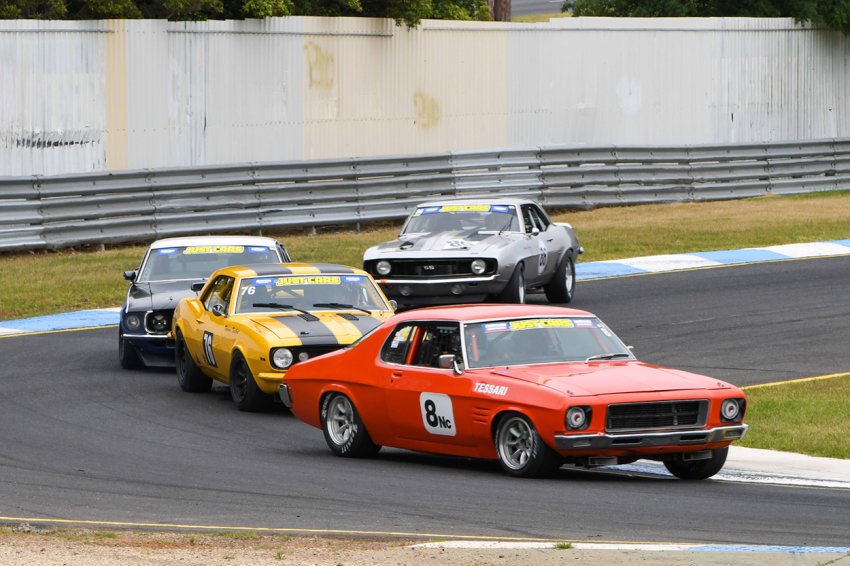 Aussie-muscle-David-Tessari_s-Monaro-heads-the-American-iron-of-Talbot-Mewett-and-Beard